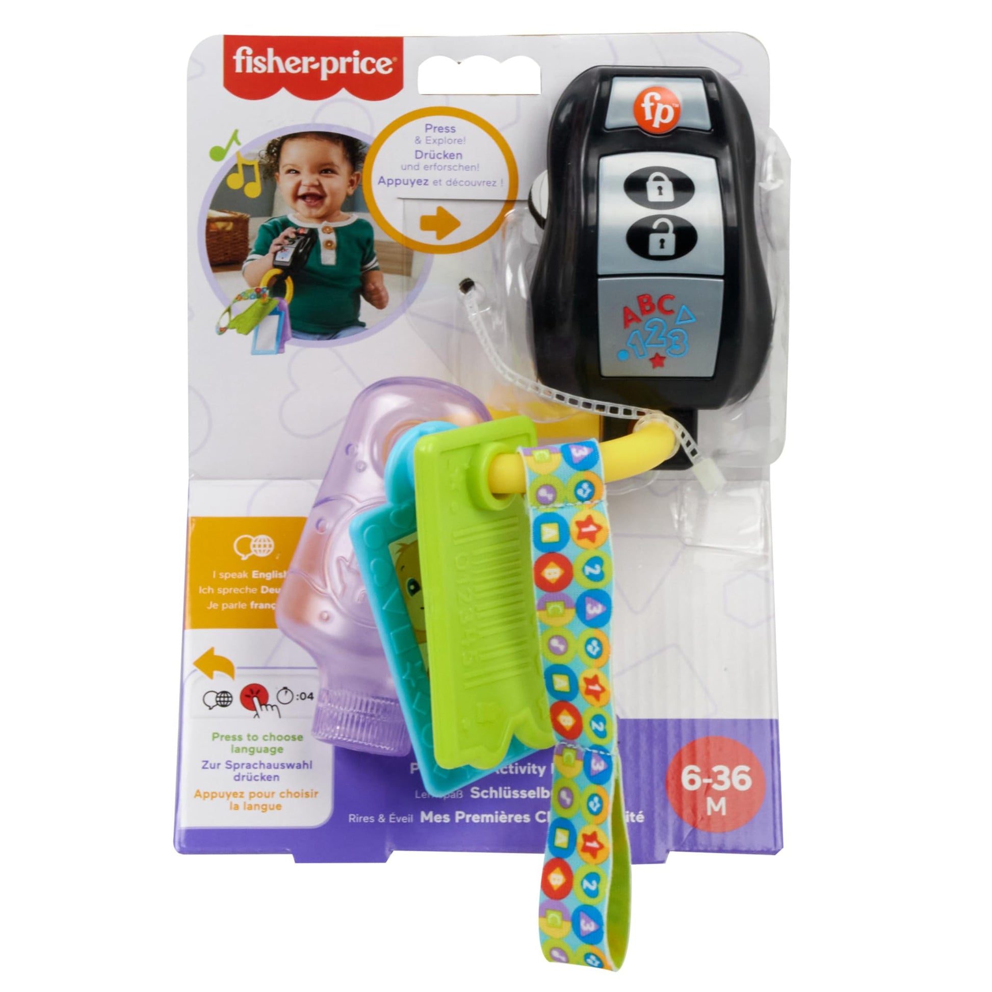 Fisher-Price Laugh & Learn baby musical toy play keys with teether and mirror, suitable for ages 6+ months, UK/French/German version