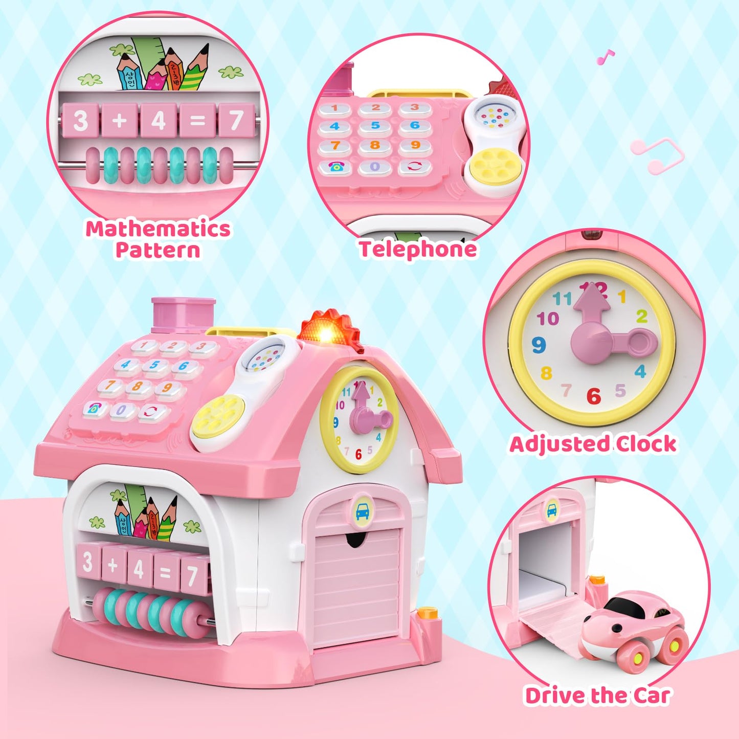 Toddler Toys for 1 2 Year Old Girls: Montessori Educational Toy for 1 Year Old, 6 in 1 Multi-Functional Activity House Baby Toys with Music/Clock/Telephone, Birthday Gifts for 1 2 Year Old Girls Kids