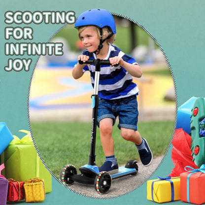 besrey kids scooter with big wheels, flashing LED lights, adjustable height, and three wheels for safe riding for children ages 3-10