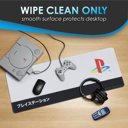Paladone PlayStation Heritage desk mat featuring Sony logo, large non-slip surface, ideal for gaming and office setups