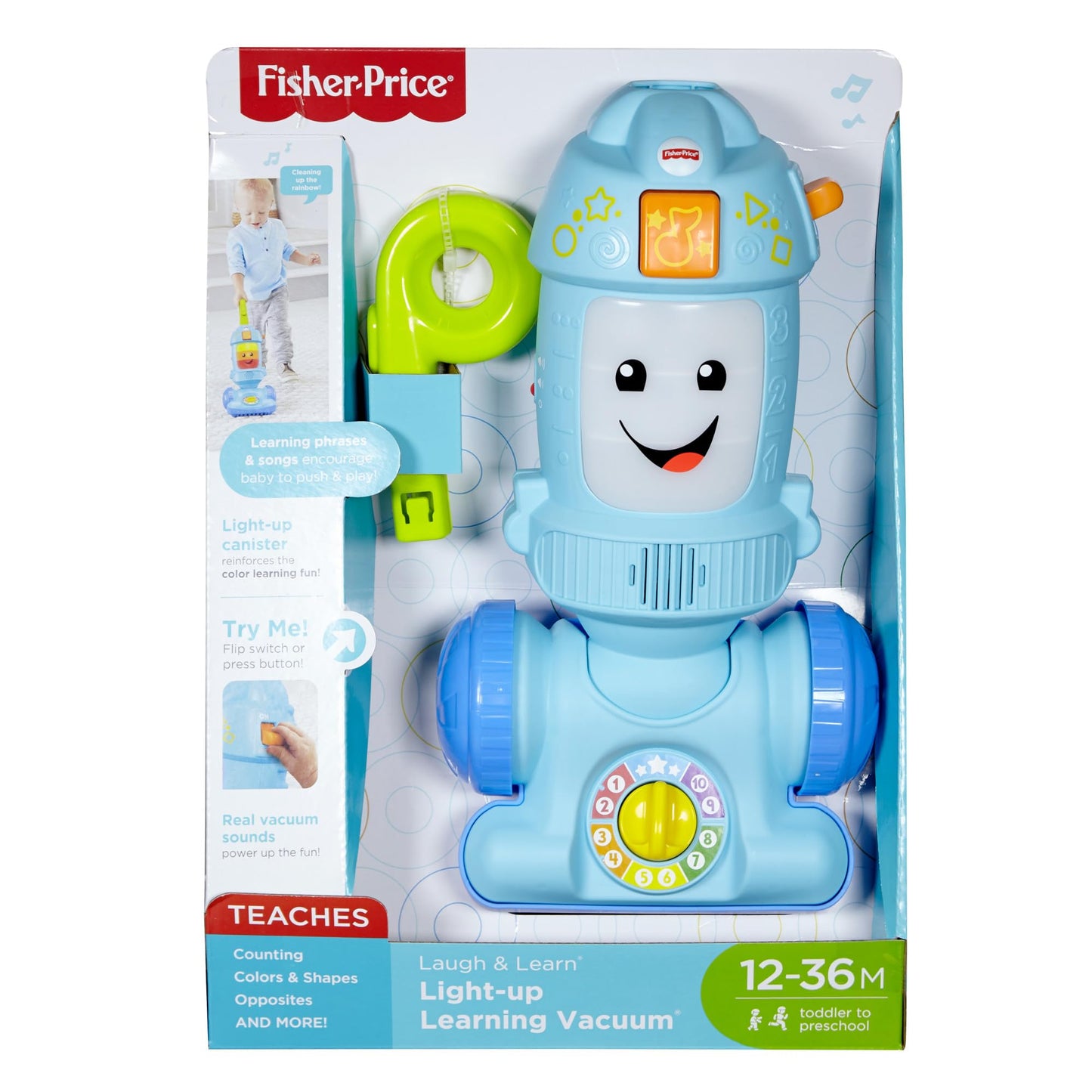 Fisher-Price Toddler Toy Laugh & Learn Light-Up Learning Vacuum Musical Push Along for Pretend Play Infants Ages 1+ Years, FNR97