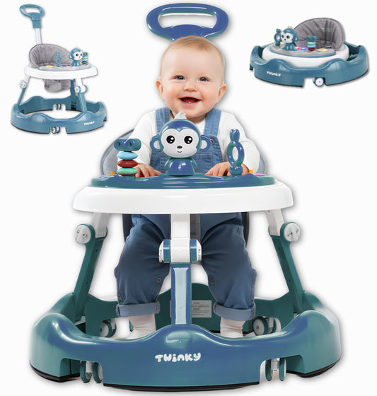 Twinky Baby Walker with retractable handle, play set, music, floor mat, adjustable height for boys and girls aged 6 months+