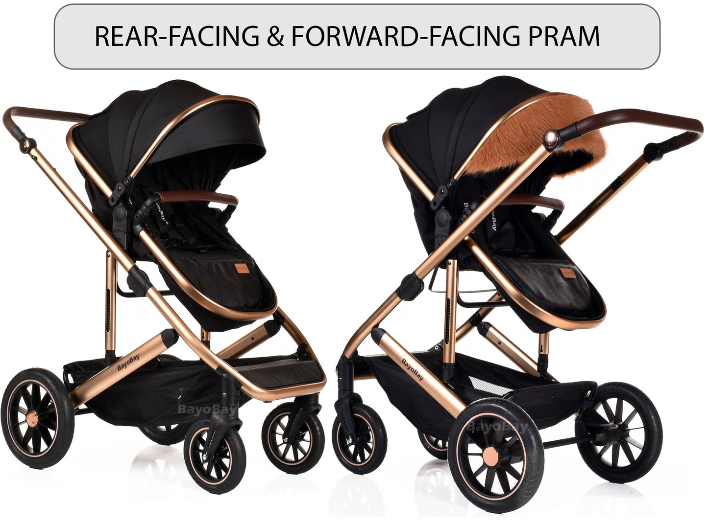 3 in 1 Travel System Baby Pram Buggy with Car Seat Pushchair Carriage Child Lightweight Folding Stroller for Newborns Toddlers from Birth up to 22kg New 2025 Style (BB1 - Black Gold, BB1)