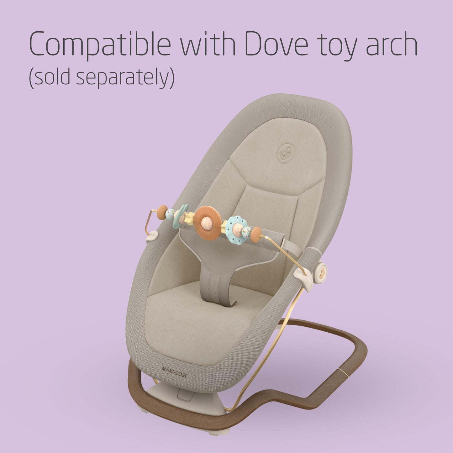 Maxi-Cosi Dove baby bouncer in Elegance Beige, lightweight, foldable, portable, with natural bouncing for infants 0-3 years, eco-friendly fabrics.