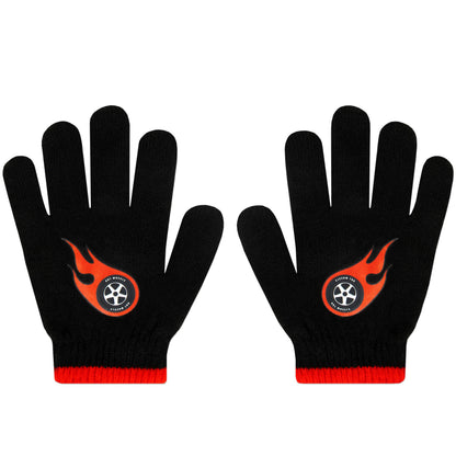 Hot Wheels Kids Hat And Gloves Set | Race Car Winter Hats For Kids | Boys Hat And Gloves Set | One Size Black