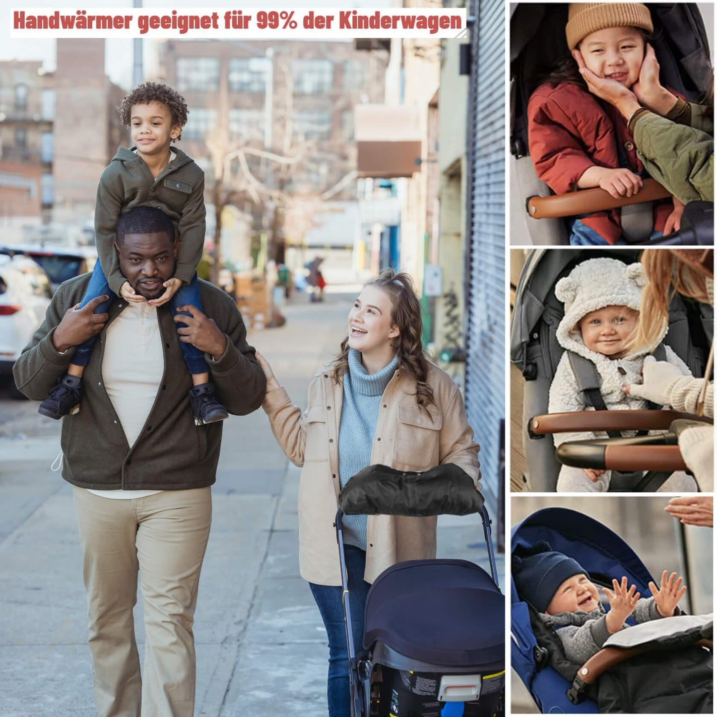 JNIBURY pram hand warmer with warm fleece lining, waterproof and windproof design, keeps hands cozy in winter for buggies and strollers.