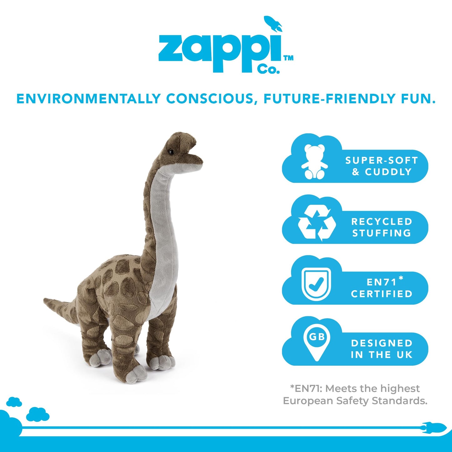 Zappi Co Plush Children's Stuffed Soft Cuddly Plush Toy-Part of Safari Animals Collection, Perfect for Kids (40cm Depth)(Brachiosaurus Dinosaur)
