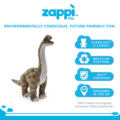 Zappi Co Plush Children's Stuffed Soft Cuddly Plush Toy-Part of Safari Animals Collection, Perfect for Kids (40cm Depth)(Brachiosaurus Dinosaur)
