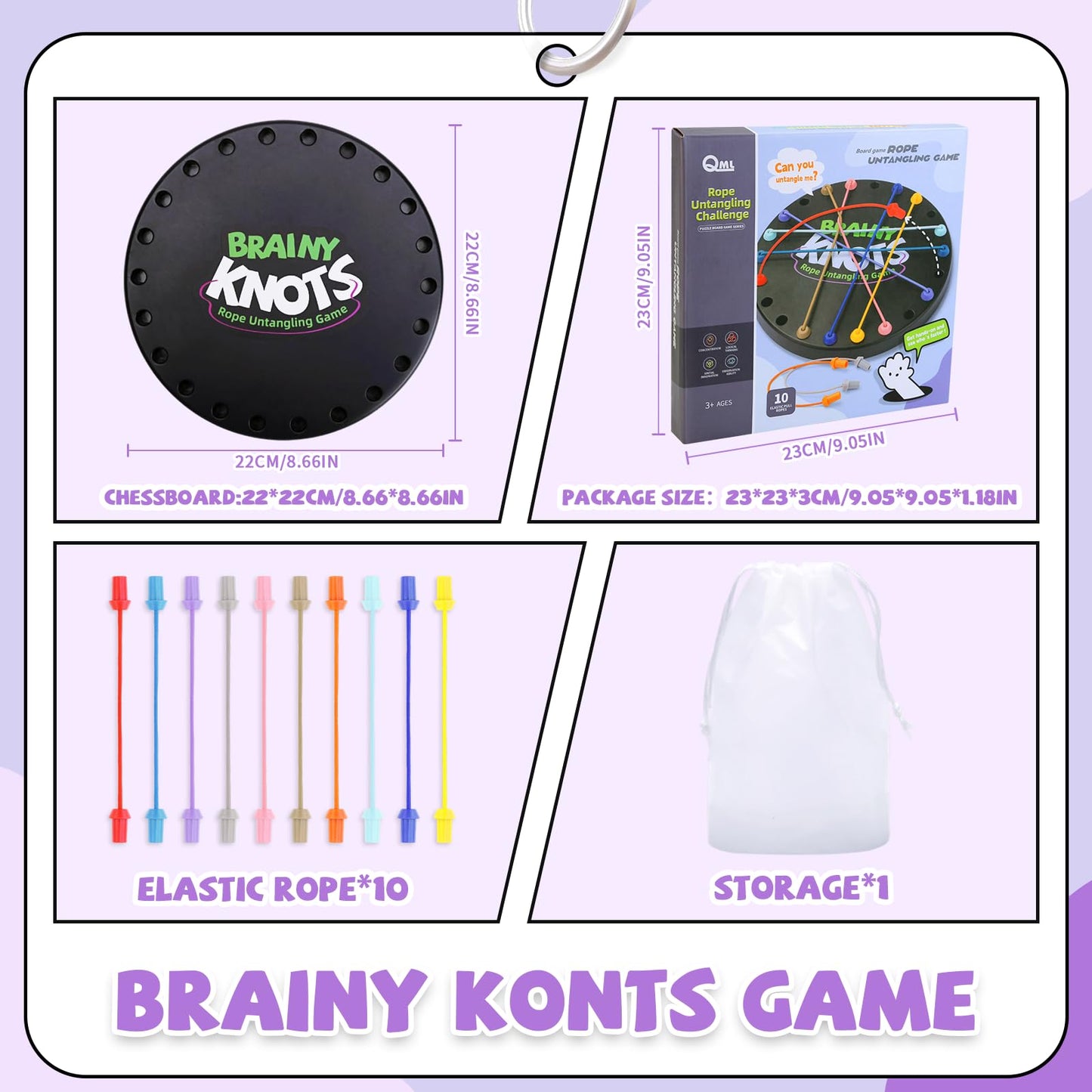 Starnearby Brainy Knots Game, Rope Challenge Puzzle Game Twisted Rope Untangling Table, 2 to 4 Players Logic Strategy Board Game for Kids and Adults, Interactive Game Rope Challenge Sorting Toys