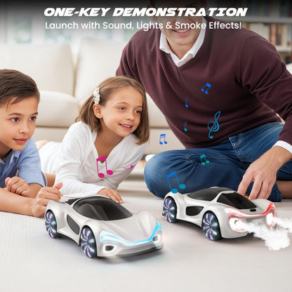SIMREX Remote Control Car 360° Drift Stunt RC Cars with LED Wheels Spray Lights Demo Mode 2.4GHz for Adults Boys Girls Age 6+ Kids Birthday Gift Toys, White