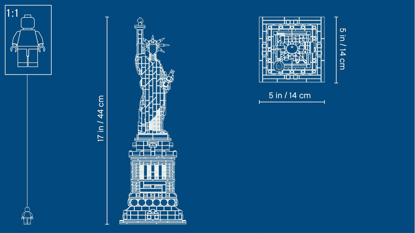 LEGO Architecture Statue of Liberty model kit showcasing intricate details, perfect for adults and home decor enthusiasts.