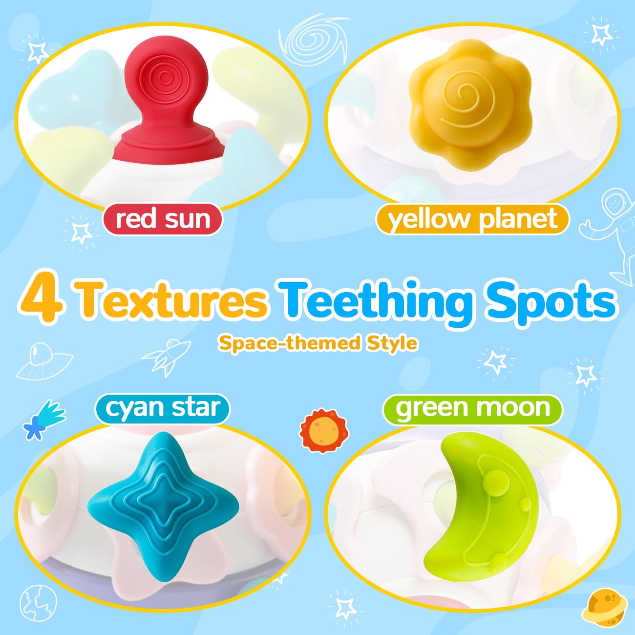 Baby Teething Rattle Toy - BPA-Free Sensory Teether Activity Ball for 0-3-6-9-12 Months, Montessori Early Educational Gift for Infants | Christmas & Birthday Present for Boys Girls