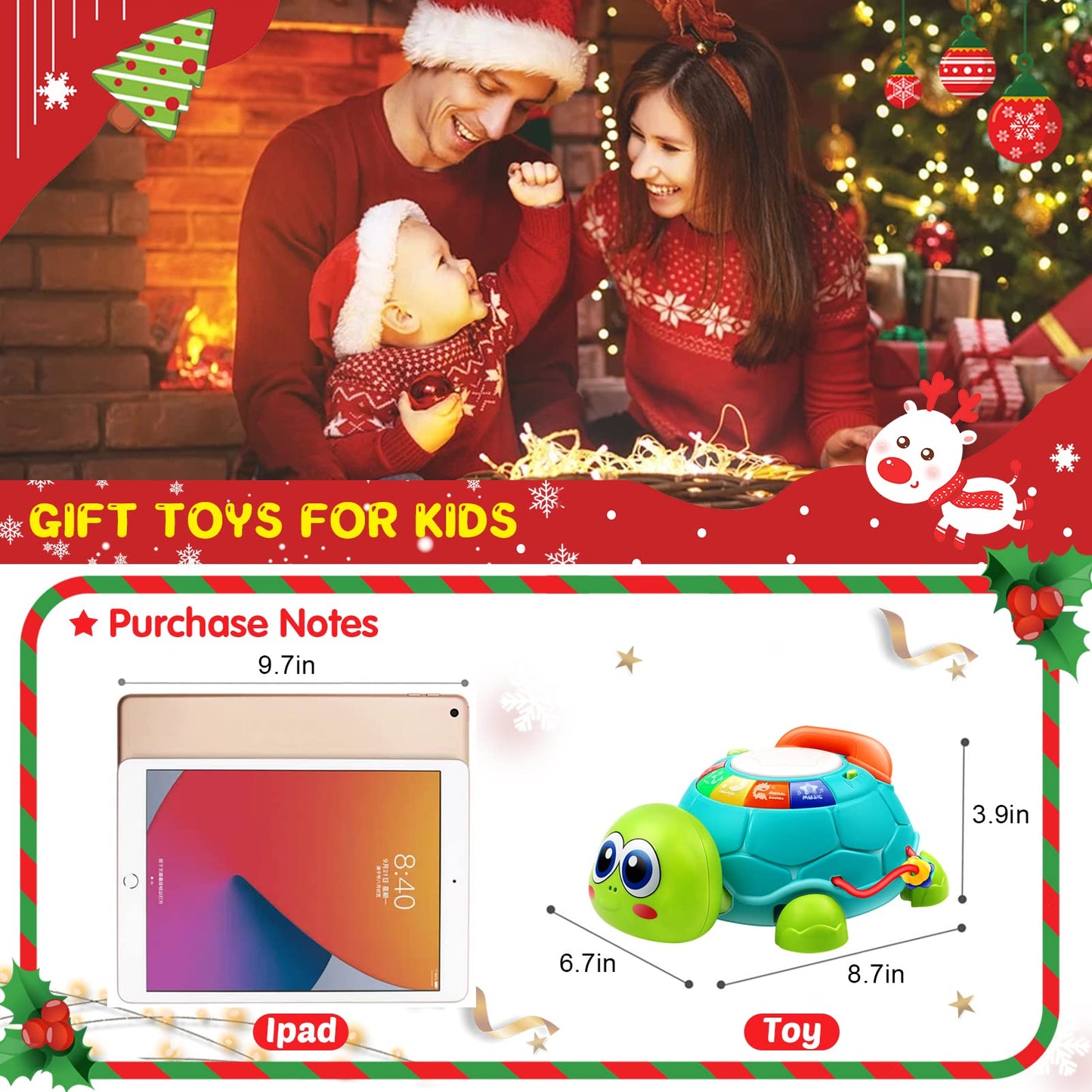 Kaybolge Baby Toys Crawling Turtle Sensory Toys for Babies Toddler kids Infant Girls Boys Musical Phone Learning Educational Lights/Music/Number Letter Christmas Valentines day Birthday Toy Gift