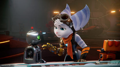 PlayStation Ratchet & Clank: Rift Apart game cover art for PS5 showing characters and vibrant sci-fi background.
