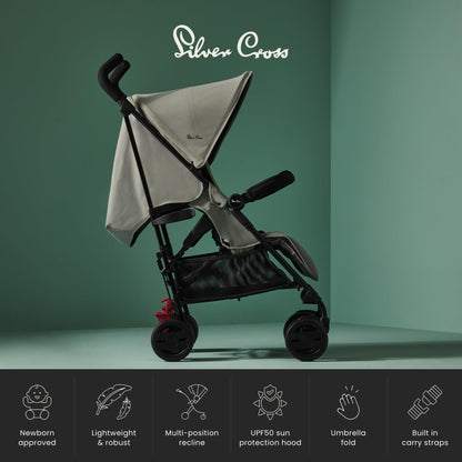 Silver Cross - Pop 2 Pushchair - Foldable Travel Stroller - Buggy - Adjustable/Lie Flat Seat - Newborn to 4 Years - Sage