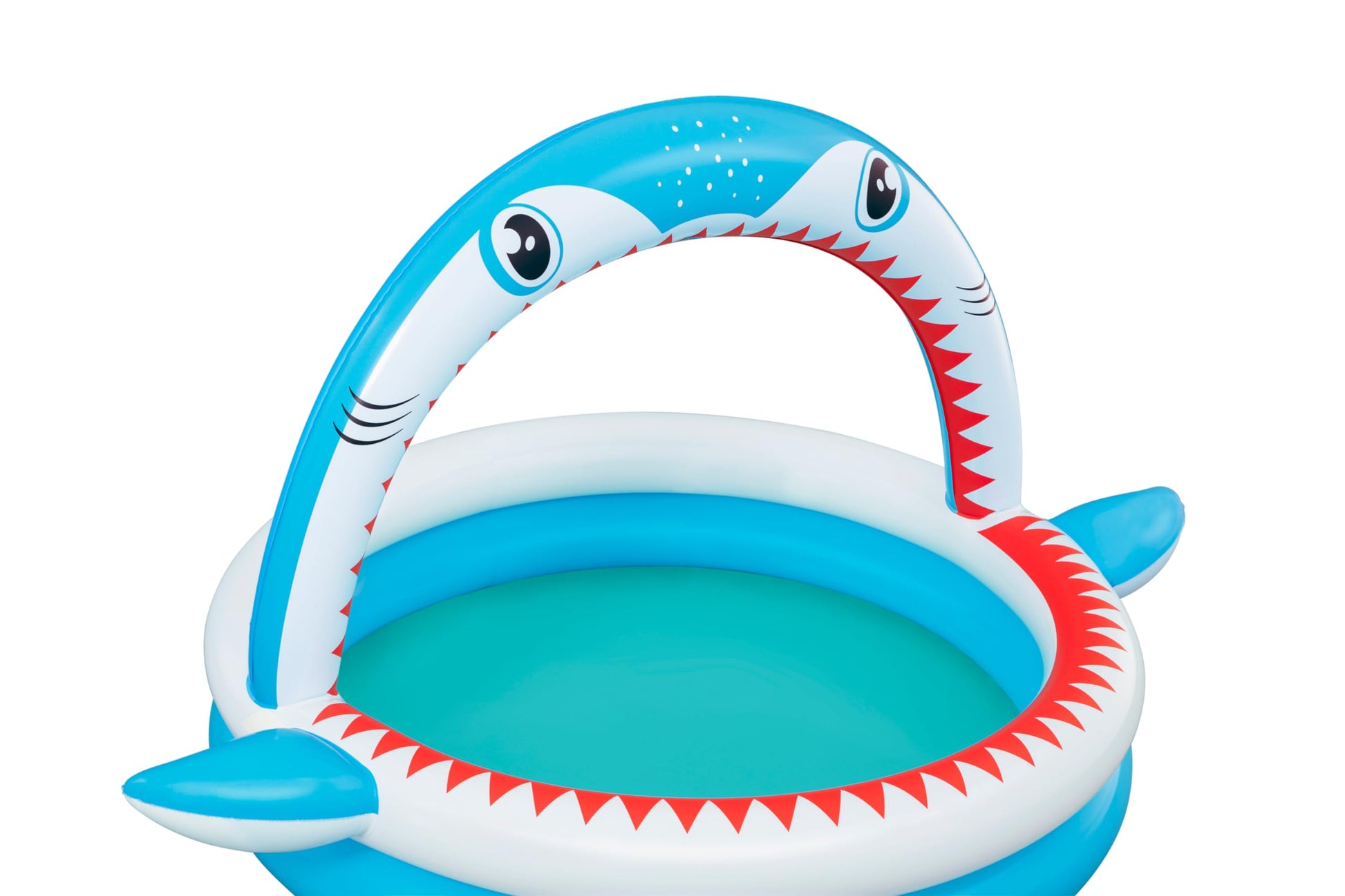 Bestway Shark Kids Inflatable Sprinkler Play Pool, featuring a vibrant shark design, measuring 1.63m x 1.27m x 92cm.