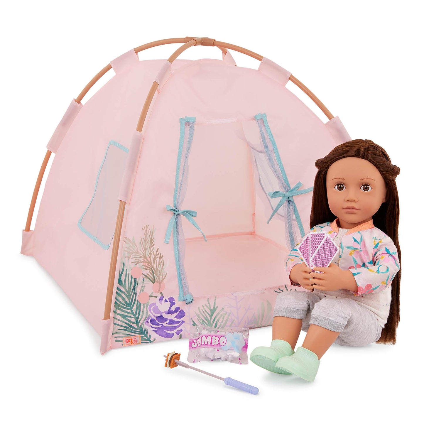 Our Generation Camping Nights doll tent playset with accessories for 18-inch dolls, perfect for imaginative pretend play.