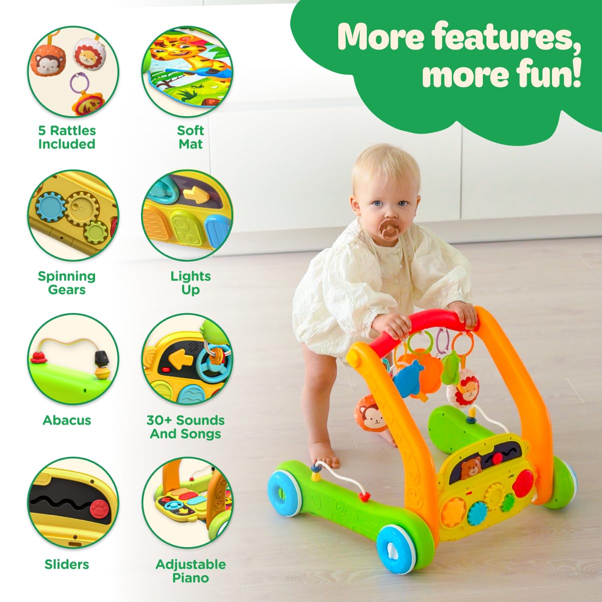 Move2Play, 4-in-1 Baby Play Mat & Activity Center Gym | Walker | Infant Toy for Tummy Time | Birthday Present | Gift for 3, 4, 5, 6, 7, 8, 9, 10, 12 + Month Old Boys & Girls (Yellow)