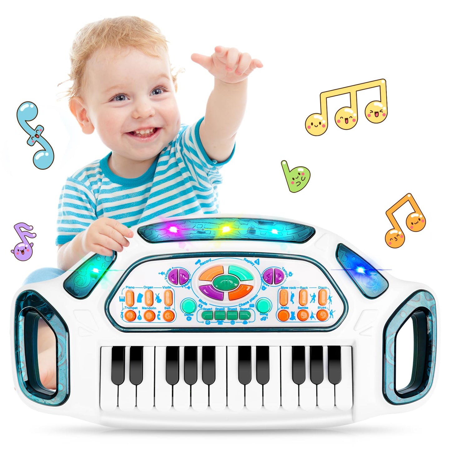 m zimoon Kids Piano Keyboard, 24 Keys Multifunctional Toddlers Musical Toy Instruments with Dynamic Lighting, Educational Gifts for Boys Girls Aged 1-6