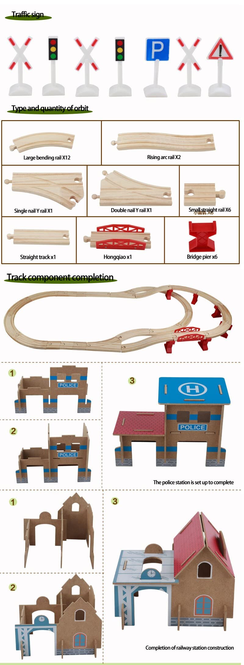 Wooden train tracks and railway station set by WY8 with electric train and Thomas toy for kids aged 3+ years.