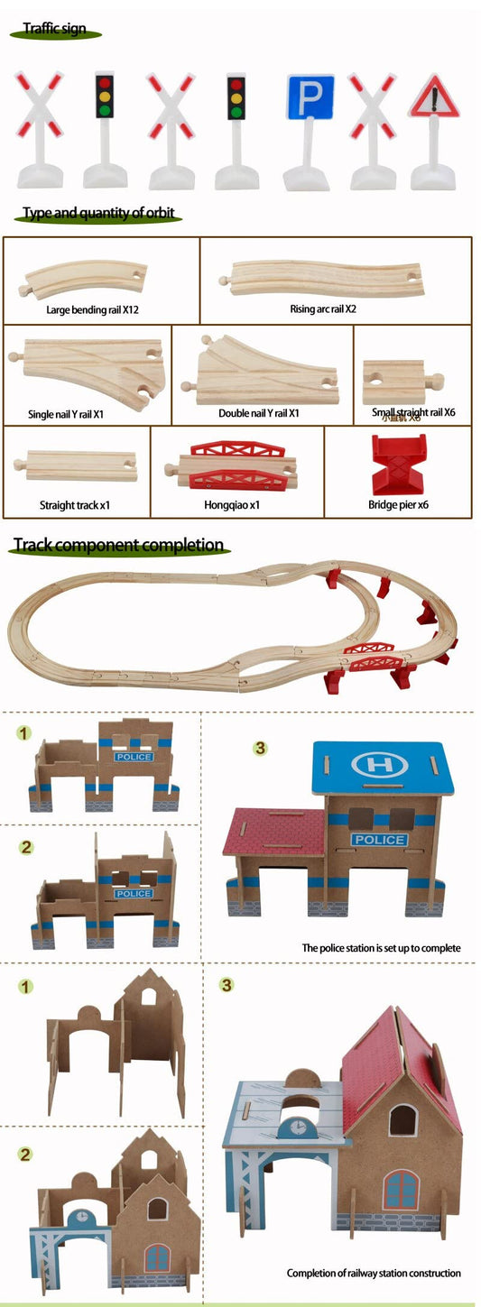 88Pcs Wooden Train Tracks set wooden Railway Train Station Set Electric Train Wooden Train Toys Free Thomas for Kids 3+ Years Old Girls Boys