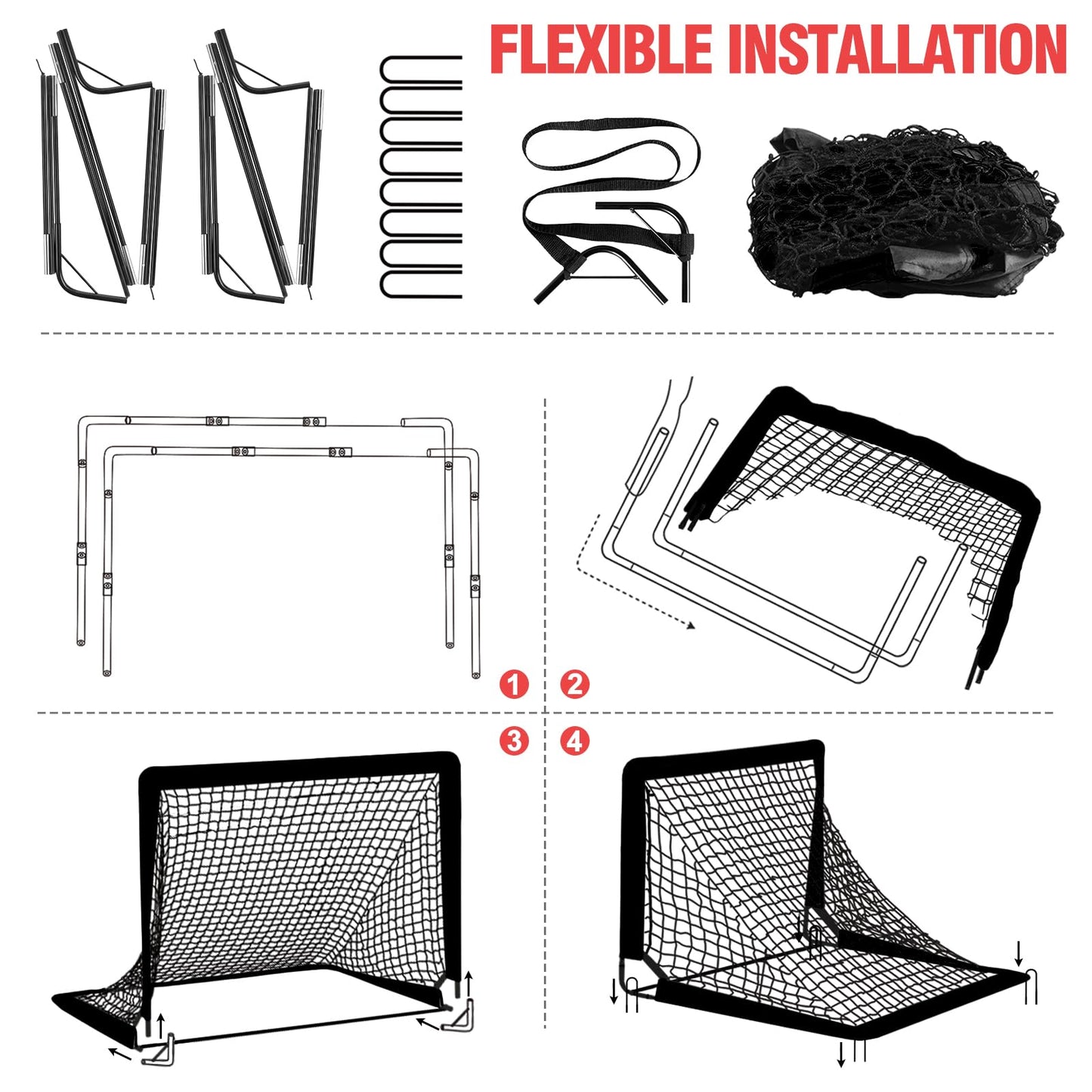 Kids Football Goals for Garden Set – 2 x 4ft x 3ft Portable Football Goals with Size 3 Ball, Pump, Cones & Carry Bag, Pop-Up Kids Football Net, Outdoor Garden Football Training Equipment Boys Gifts