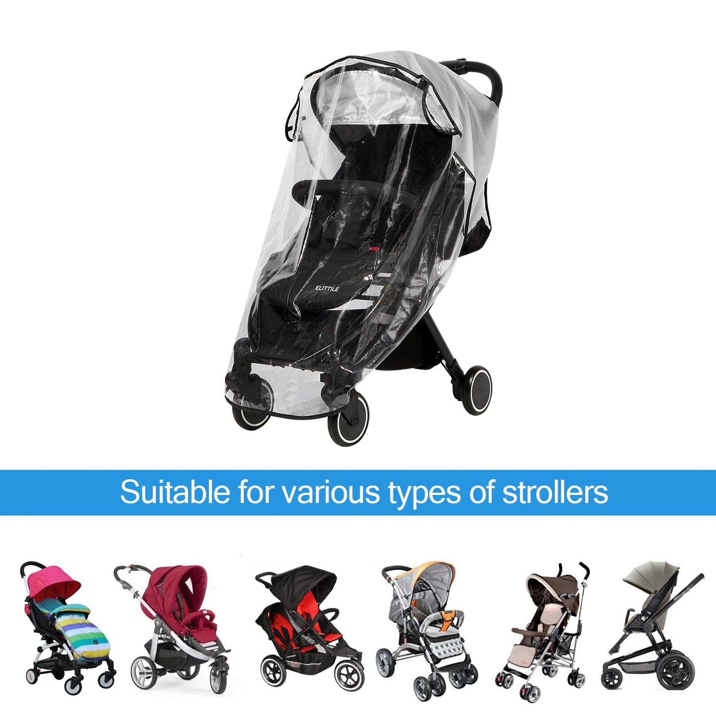 Hrzeem universal pushchair rain cover, windproof and waterproof, protects against sun, dust, and snow for strollers.