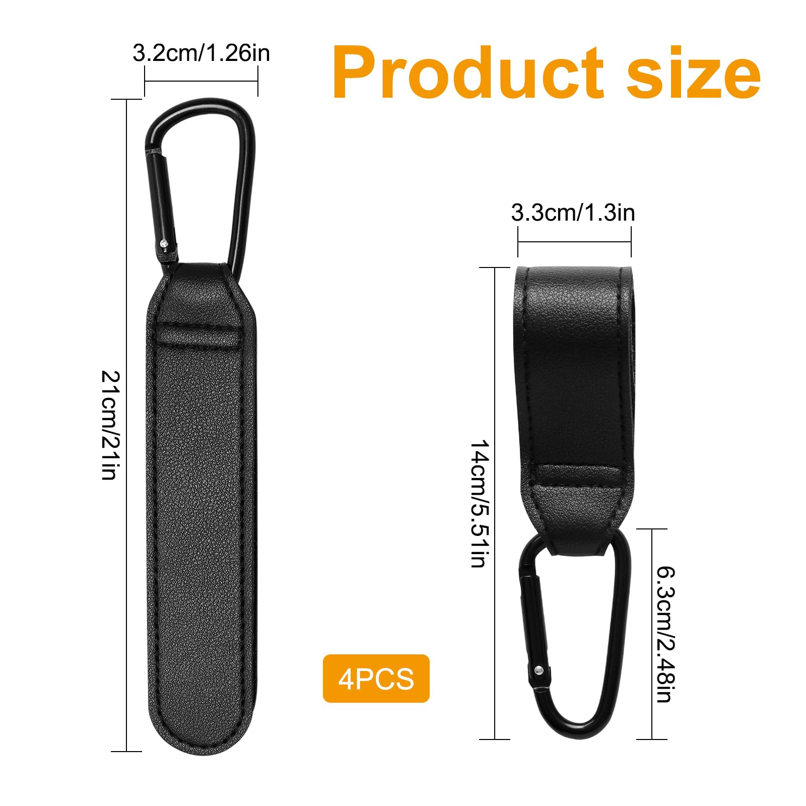 Four TENTHPEO PU leather buggy clips with adjustable straps and anti-slip design for strollers, diaper bags, and backpacks.