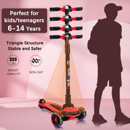 SIMEIQI 3-wheeled kick scooter for kids, featuring adjustable height and flashing LED wheels in vibrant colors.