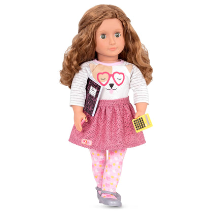 Our Generation doll wearing puppy-graphic outfit with shoes and accessories, 21.5 cm doll clothes for kids' imaginative play