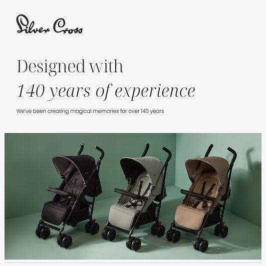 Silver Cross - Pop 2 Pushchair - Foldable Travel Stroller - Buggy - Adjustable/Lie Flat Seat - Newborn to 4 Years - Cobble