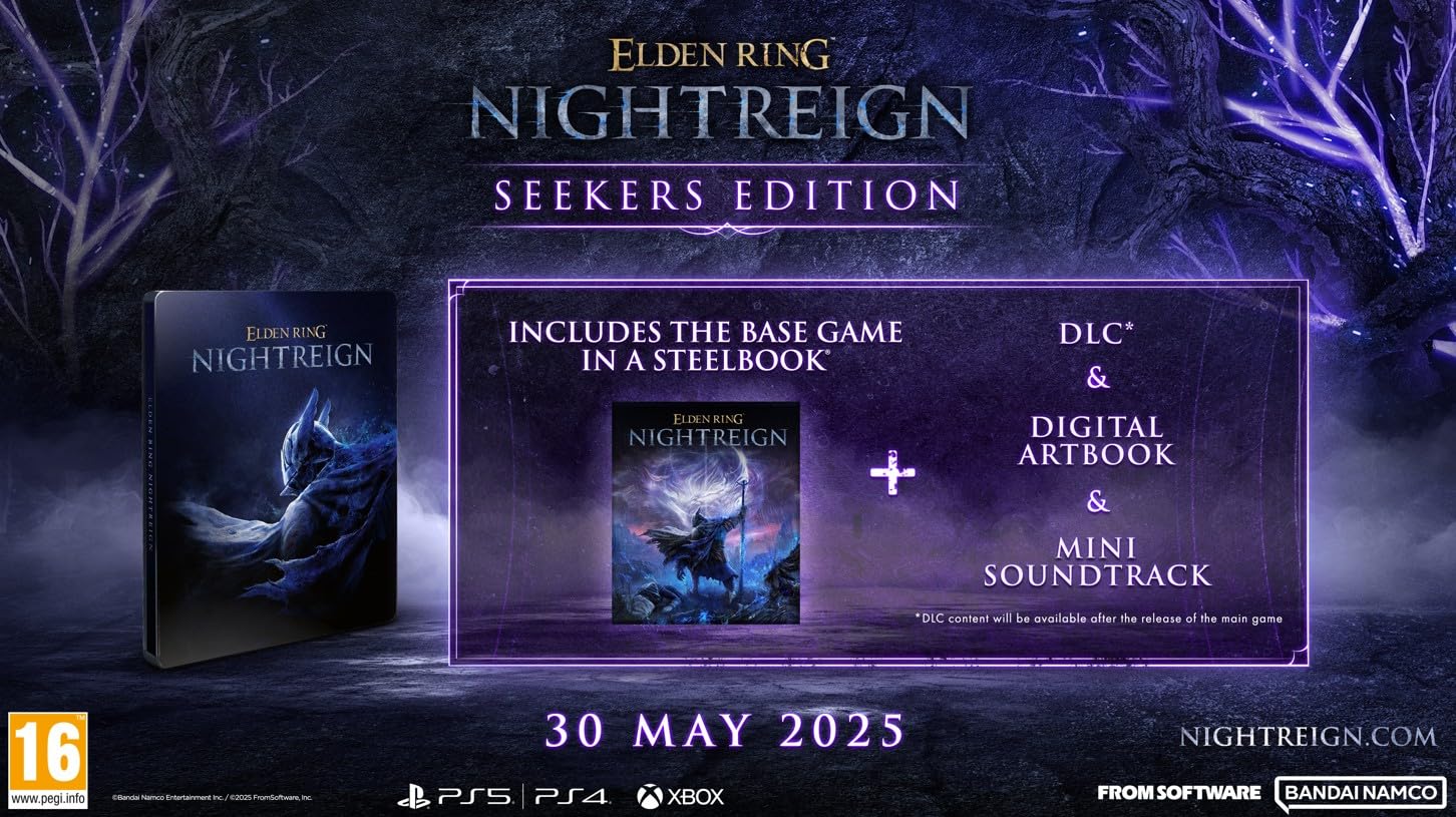 Elden Ring Nightreign Seekers Edition game for PS5 by Bandai Namco, featuring the game case with artwork and branding.