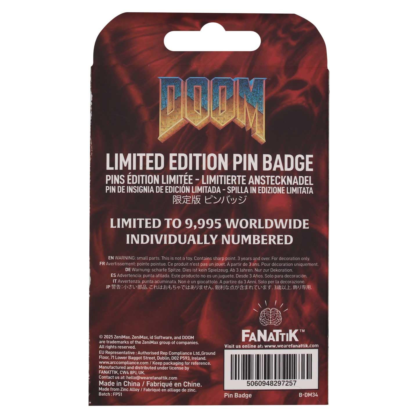 FaNaTtik DOOM Floppy Disk limited edition metal pin badge, collectible gaming merchandise for fans and collectors.