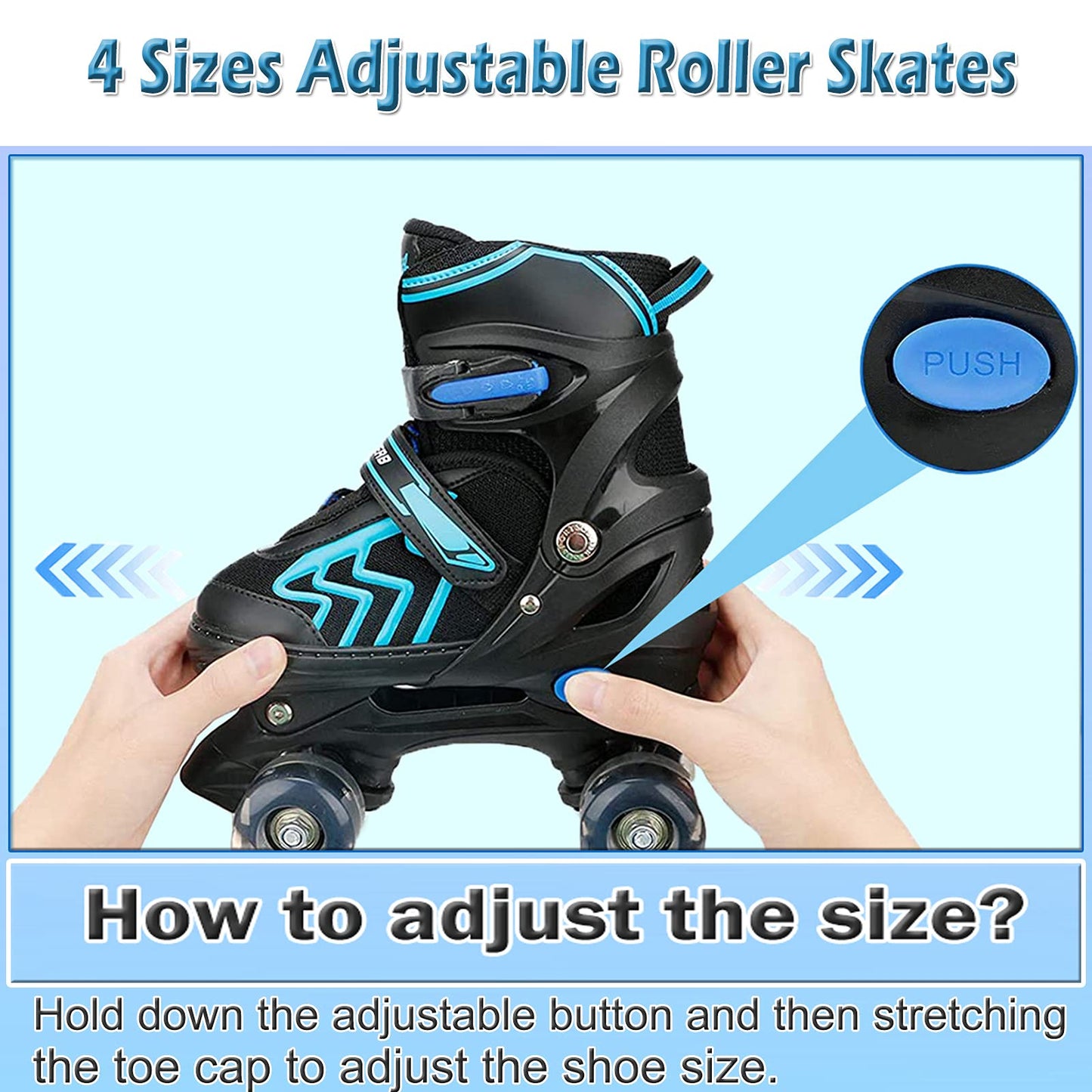 Adjustable MGYZM kids roller skates with light-up wheels, suitable for indoor and outdoor use, designed for beginners.