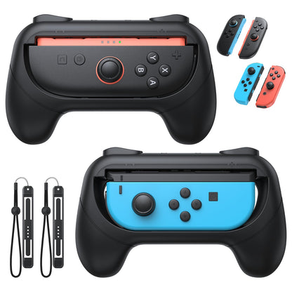 FASTSNAIL black anti-slip and wear-resistant grips for Nintendo Switch 2 and OLED Joy-Con controllers, ergonomic handle kit.