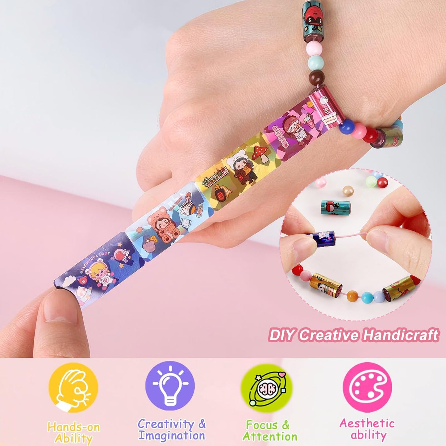 SiumPklay Sticky Rolls Bracelet Maker Kit with 140+ Stickers | Create Unique Sticki Rolls & Friendship Bracelets | Fun Jewelry Making Kits for Girls Ages 6-12 Christmas Gifts