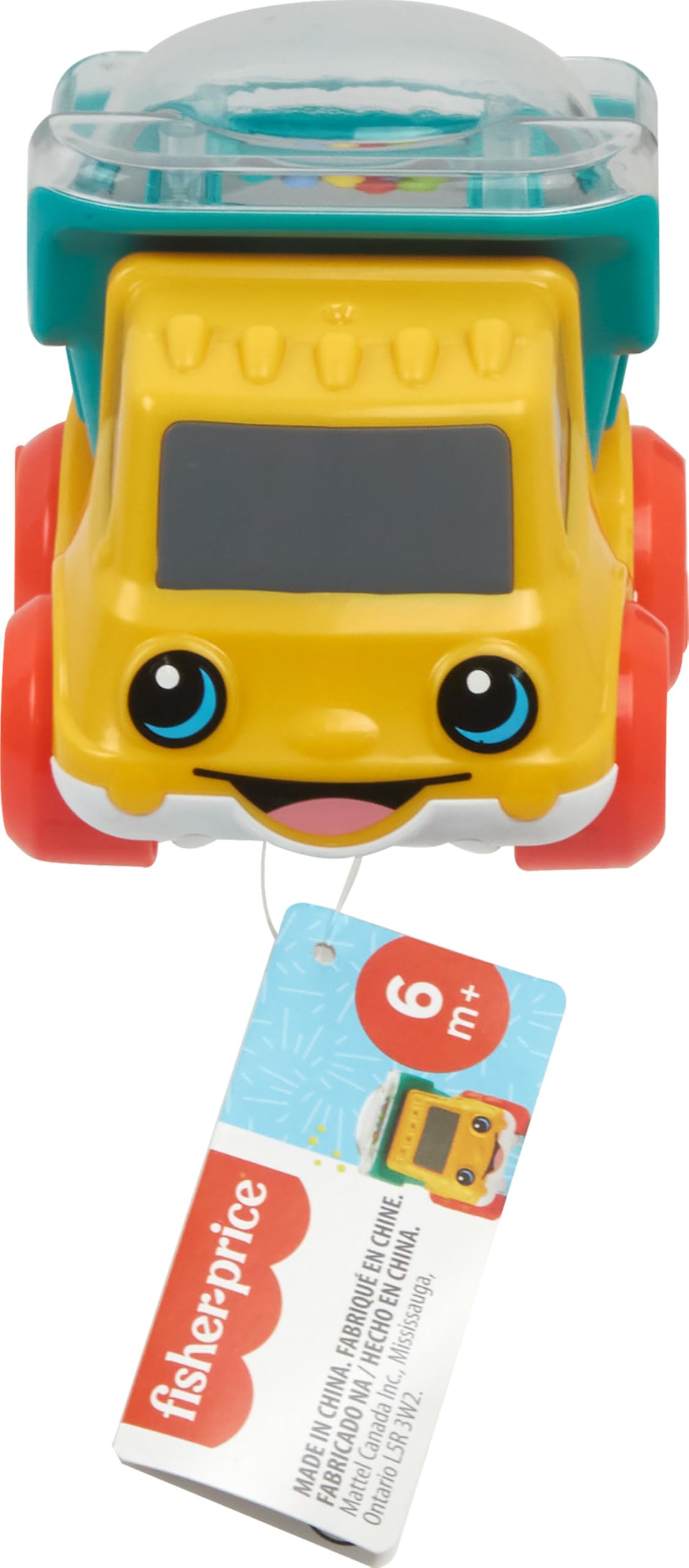 Fisher-Price Poppity Pop Dump Truck toy with colorful buttons and moving parts for young children, designed for interactive play.