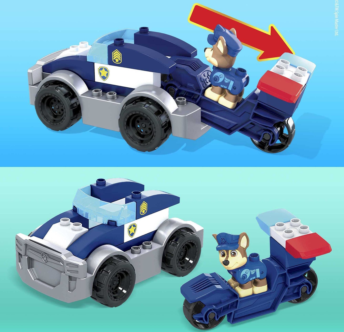 Mattel Mega Bloks PAW Patrol Chase's City Police Cruiser, 1 Poseable Chase Figure, 30 Mini Building Blocks, Building Toys for Toddlers, Ages 3+, GYJ00,