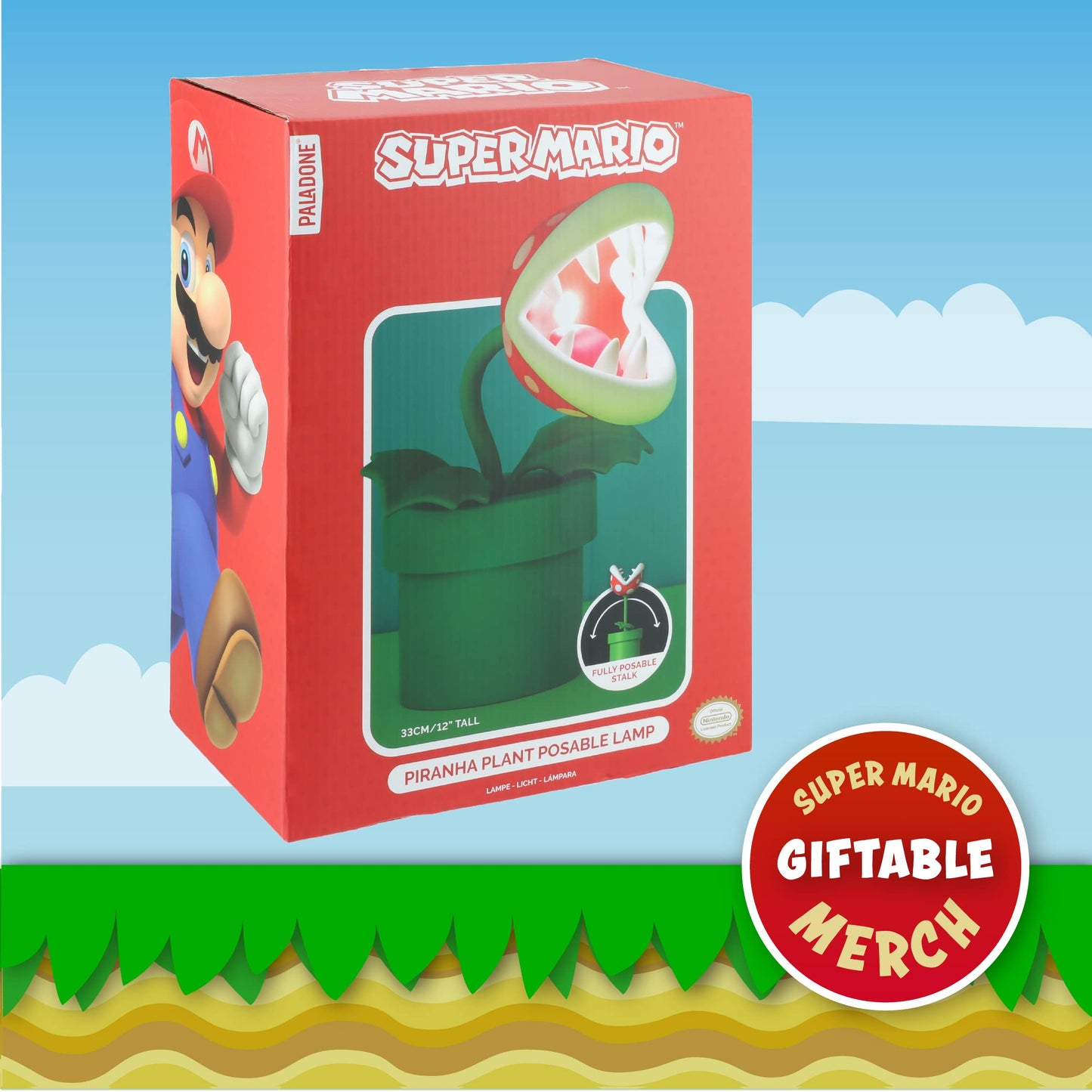 Super Mario Bros Piranha Plant Lamp - Officially Licensed LED Desk Light with Movable Head, Collectible for Any Nintendo, 33cm Tall, USB Powered | Paladone, Red, White and Green