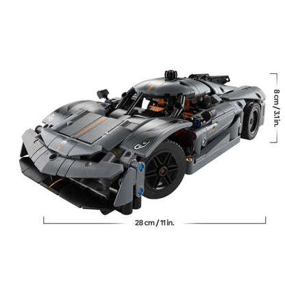 LEGO Technic Koenigsegg Jesko Absolut grey hypercar model kit with detailed design and buildable features for kids.