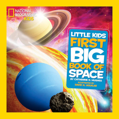 Usborne Little Kids First Big Book of Space by National Geographic Kids, colorful pages with planets, rockets, and space exploration.
