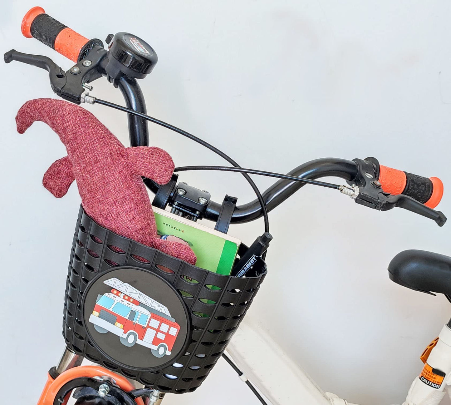 YeloYolker Boys Bike Basket with Bell, Cute Bicycle Front Handlebar Basket for kids, Toddlers, Plastic Scooter Basket(Fire Truck)
