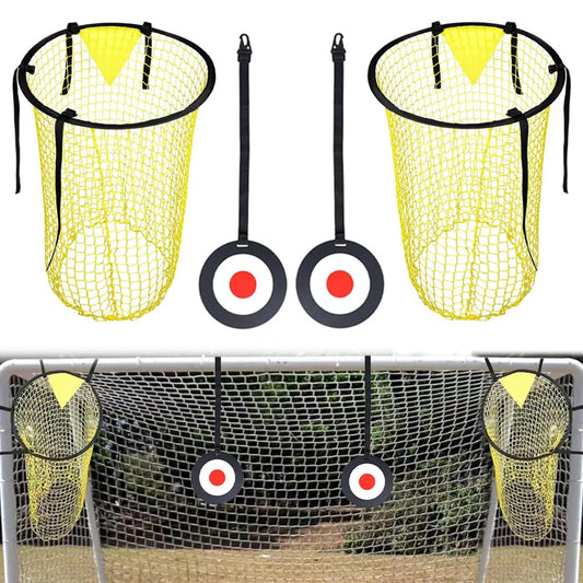 Lotvic 2 Pcs Top Bins Football Targets with 2 Pcs Hanging Targets, Top Bins Net for Goal, Top Corner Football Target Net for Kids Adults Shootings Accuracy Training & Practice (2 Top Bins + 2 Targets)