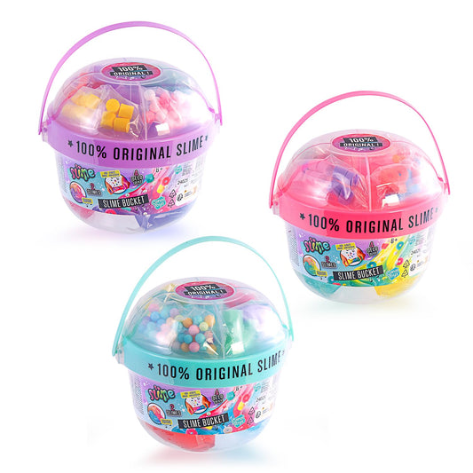 Colorful Canal Toys So Slime Mix’in Bucket with textured slimes, charms, and decorations for kids ages 6+ in a fun slime bucket.