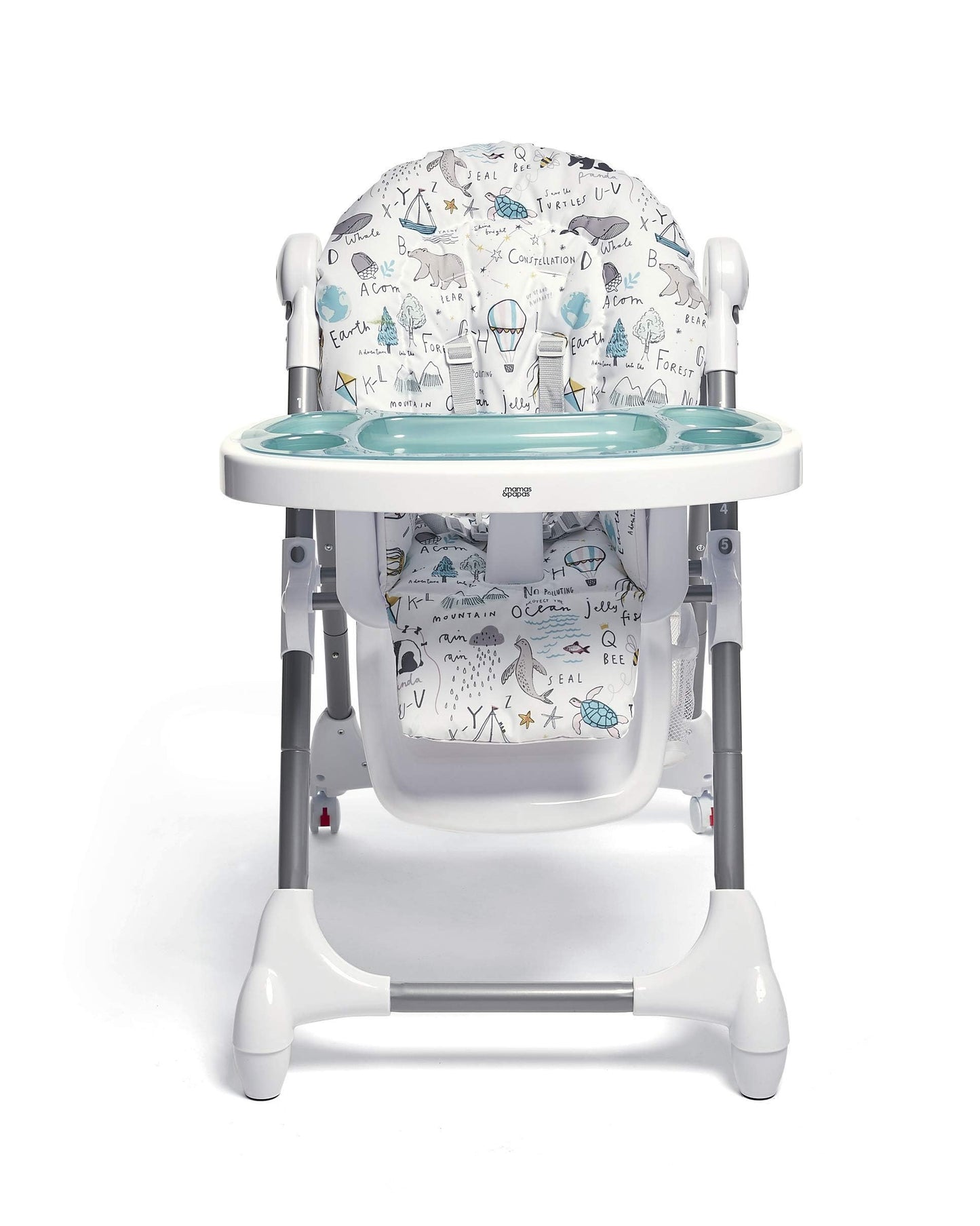 Mamas & Papas Snax Adjustable Highchair, Reclines, Foldable with Removable Tray, Happy Planet