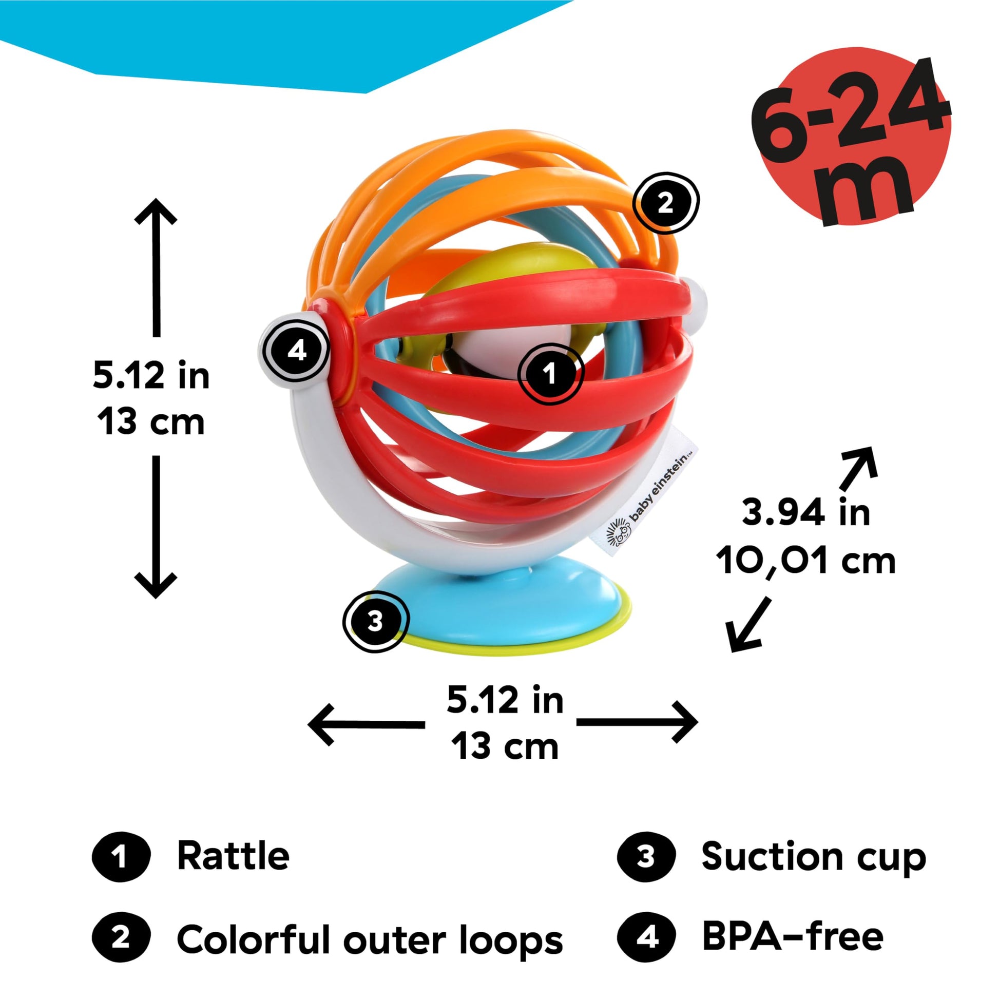 Baby Einstein Sticky Spinner booster and high chair activity toy with spinning wheel, rattle, and sensory features for infants aged 3 months+