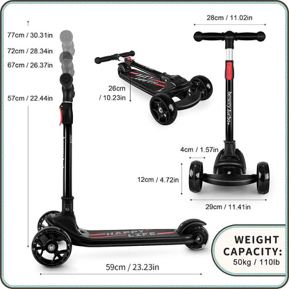 Besrey kids scooter with big wheels, flashing LED lights, adjustable height, and three-wheel design for children ages 3-10.