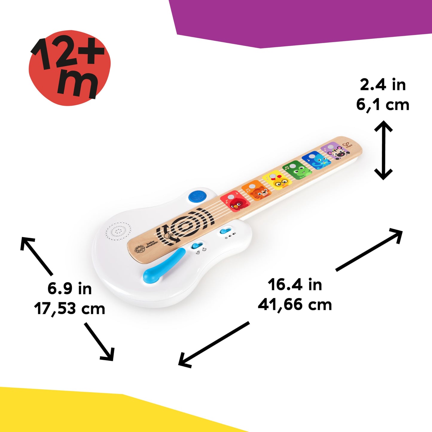 Baby Einstein baby musical toy guitar with light-up buttons, strum bar, and whammy bar for children 6 months and older.