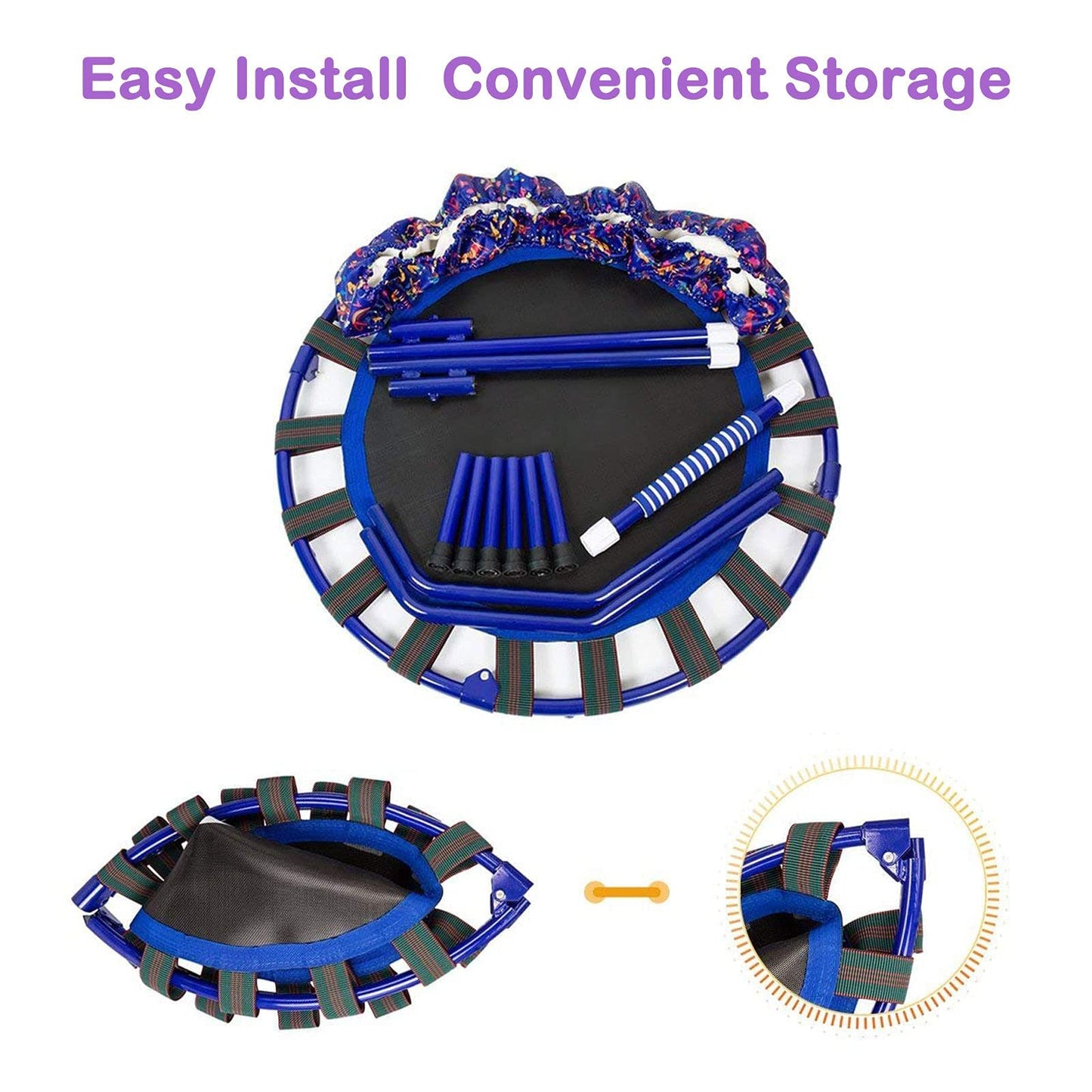 36'' Kids Trampoline Mini Noise-Free Trampoline Foldable Bungee Rebounder with Adjustable Foam Handrails and Safety Padded Protective Cover Practice Jumping Indoor,Outdoor,Garden for Boys Girls