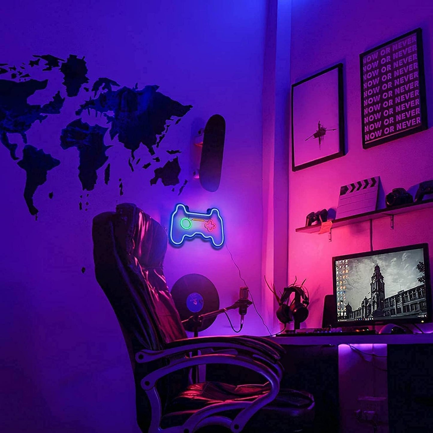 MEDE Dimmable Game Neon Sign, Glass Gaming Neon Light Sign Powered by USB with Switch, Blue Led Light Sign for Bedroom Wall Decor Game Room Party Decoration